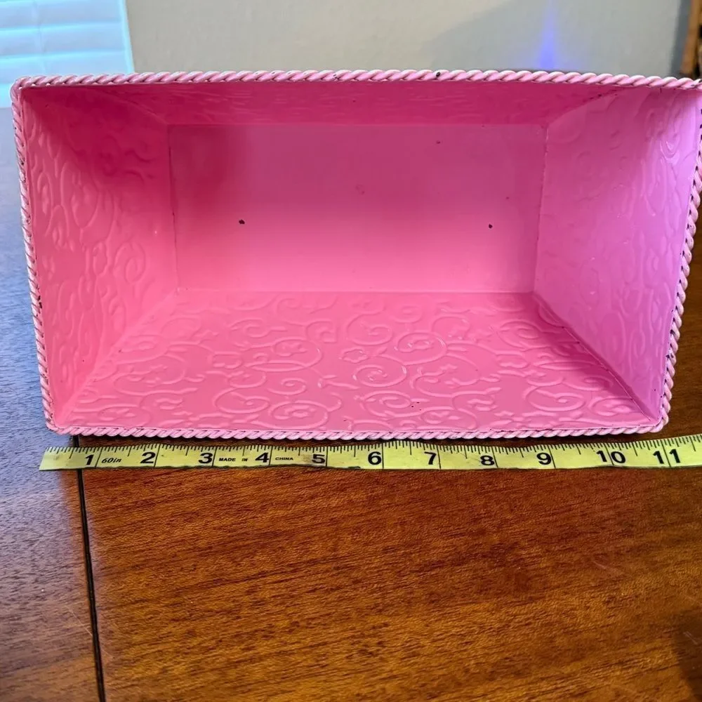 Pink Embossed Decorative Tin Planter Or Decorative Bin